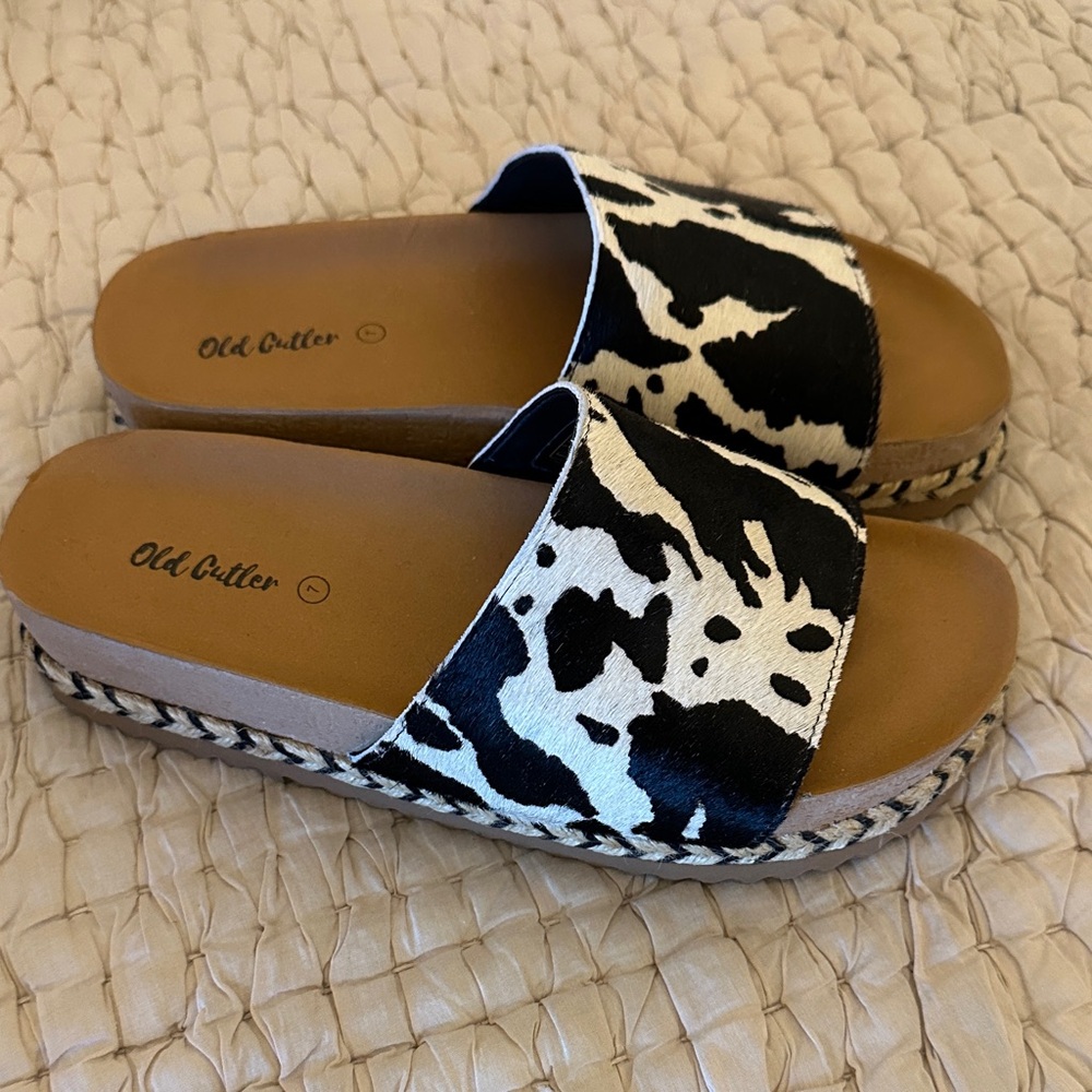 Black and White Cowskin Women's Sandals